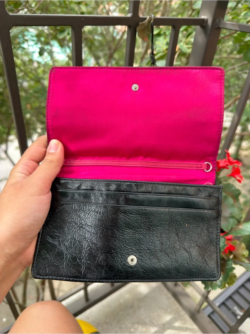 COACH Black Textured Leather Card & Key Holder with Signature Plaque